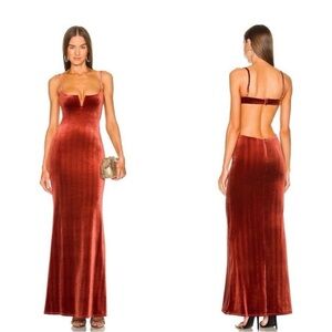 NWT Michael Costello x REVOLVE Rowena Maxi Dress in Rust open back X-Small